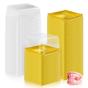 gothabach 100 set 3″ plastic square containers with lids cupcake boxes muffin pod dome muffin single container box for wedding birthday gifts supplies (golden)