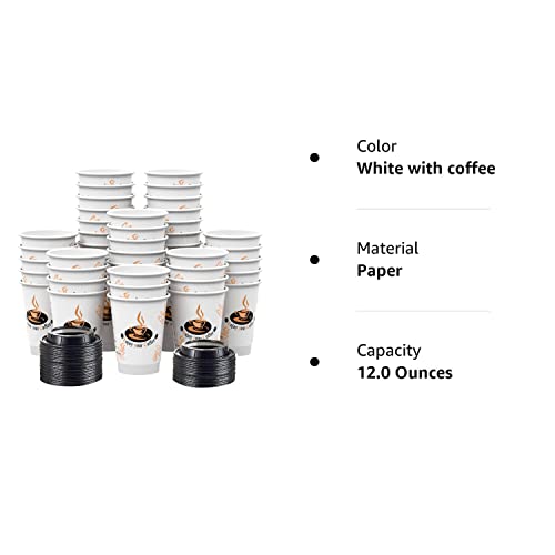 SPRINGPACK Disposable Coffee Cups with Lids, [100 pack] 12 oz (Double Wall) Insulated To Go Paper Coffee Cups for Cold/Hot Beverage, Recyclable Takeaway Drinking Cups for Home Office Cafe Parties