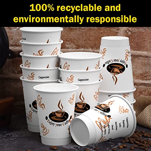 SPRINGPACK Disposable Coffee Cups with Lids, [100 pack] 12 oz (Double Wall) Insulated To Go Paper Coffee Cups for Cold/Hot Beverage, Recyclable Takeaway Drinking Cups for Home Office Cafe Parties