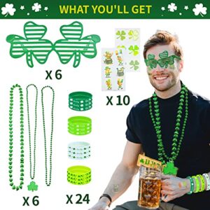 96Pcs St. Patricks Day Party Favors Set Shamrock Glasses Necklaces Bracelets Tattoos St. Patrick's Day Accessories Decorations Supplies