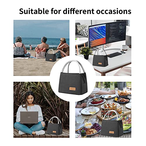 LADDERU Insulated Lunch Bags Reusable Lunch Box Large Tote Bag for Women Men Kids, Cooler Bag for Office Work Picnic School Beach Travel (Black)