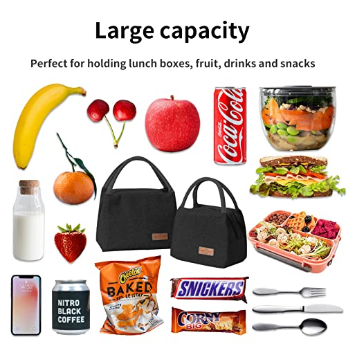 LADDERU Insulated Lunch Bags Reusable Lunch Box Large Tote Bag for Women Men Kids, Cooler Bag for Office Work Picnic School Beach Travel (Black)