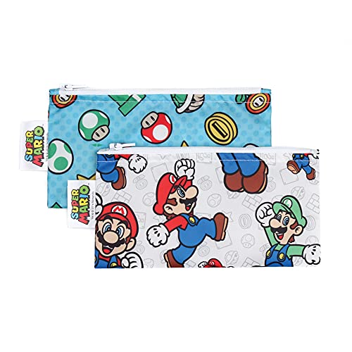 Bumkins Snack Bags, Reusable Fabric, Washable, Food Safe, BPA Free - Nintendo Mario & Luigi (2-Pack)