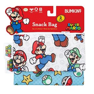 Bumkins Snack Bags, Reusable Fabric, Washable, Food Safe, BPA Free - Nintendo Mario & Luigi (2-Pack)