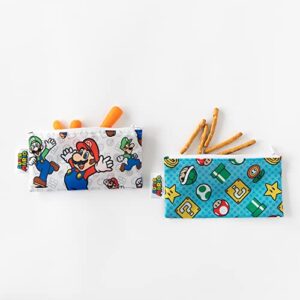 Bumkins Snack Bags, Reusable Fabric, Washable, Food Safe, BPA Free - Nintendo Mario & Luigi (2-Pack)