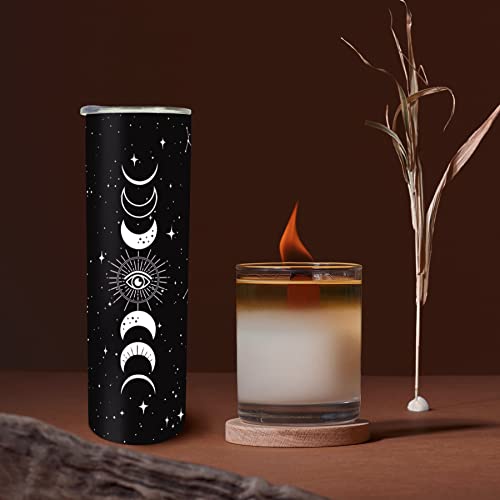 Goth Moon Tumbler with Lid and Straw - Moon Phase Gothic Decor - Black Vacuum Insulated Stainless Steel 20 Oz Witch Tumbler Cup- Halloween Spooky Gifts for Women -Goth, Witch Stuff -Moon Coffee Mug