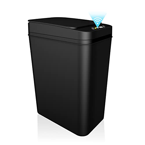 jinligogo Bathroom Trash Can Touchless, 2.5 Gallon Motion Sensor Smart Trash can with Automatic Lid, Waterproof Slim Plastic Narrow Bedroom Garbage Bin for Kitchen, Office, Living Room, RV - Black