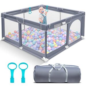 suposeu baby playpen, baby playpen for toddler, baby playard indoor & outdoor kids activity center with anti-slip base, safety play yard with soft breathable mesh, kid’s fence, grey