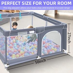 Suposeu Baby Playpen, Baby Playpen for Toddler, Baby Playard Indoor & Outdoor Kids Activity Center with Anti-Slip Base, Safety Play Yard with Soft Breathable Mesh, Kid's Fence, Grey