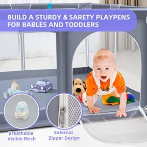 Suposeu Baby Playpen, Baby Playpen for Toddler, Baby Playard Indoor & Outdoor Kids Activity Center with Anti-Slip Base, Safety Play Yard with Soft Breathable Mesh, Kid's Fence, Grey