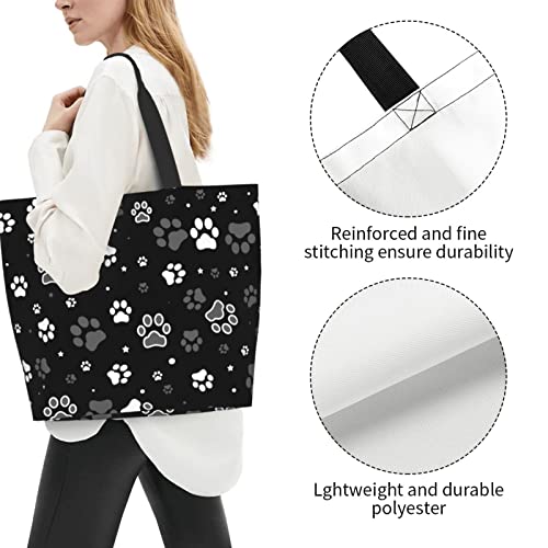 Dog Paw Tote Bag for Women Large Paw Print Bags Portable Beach Bag Reusable Grocery Bags Waterproof Sandproof Shoulder Handbag Aesthetic for Travle Gifts Work Weekend Gym Office Shopping School