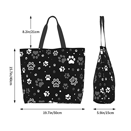 Dog Paw Tote Bag for Women Large Paw Print Bags Portable Beach Bag Reusable Grocery Bags Waterproof Sandproof Shoulder Handbag Aesthetic for Travle Gifts Work Weekend Gym Office Shopping School