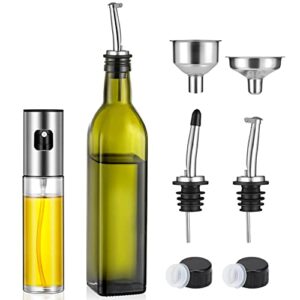 netany olive oil dispenser 17 oz and oil sprayer bottle 100 ml for cooking set – green oil and vinegar cruet bottle set for kitchen – glass container with drip-free stainless steel spout