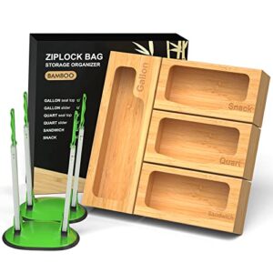 dntgvup ziplock bag organizer for drawer – bamboo baggie organizer dispenser with bag holder, ziplock bag organizer food storage bag organizer for quart, sandwich&snack for various size ziplock bag