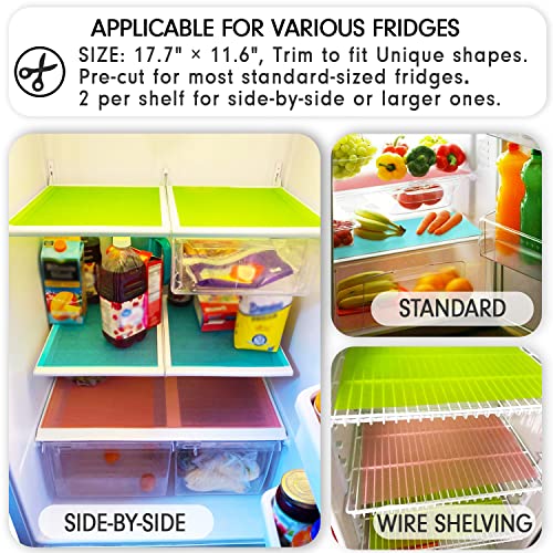 12 Pcs Refrigerator Liners, MayNest Washable Mats Covers Pads, Home Kitchen Gadgets Accessories Organization for Top Freezer Glass Shelf Wire Shelving Cupboard Cabinet Drawers (4 Blue+4 Green+4 Red)