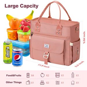 Lunch Bags for Women - Pink, Designer Insulated Lunch Tote Bag With Adjustable Shoulder Strap, Leakproof Water-resistant Lunch Box for Adult Work Picnic School