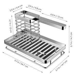 Kitchen Sink Caddy Sponge Holder: Large Kitchen Sink Organizer for Dish Rag Soap Brush - 304 Stainless Steel Sponge Holder Rack with Removable Drain Tray for Counter Storage