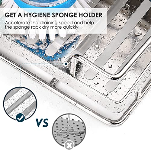 Kitchen Sink Caddy Sponge Holder: Large Kitchen Sink Organizer for Dish Rag Soap Brush - 304 Stainless Steel Sponge Holder Rack with Removable Drain Tray for Counter Storage