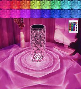 bgfhome crystal table lamp rgb color changing night light ，romantic led rose diamond touch lamps for living room housewarming gift ( remote & touch