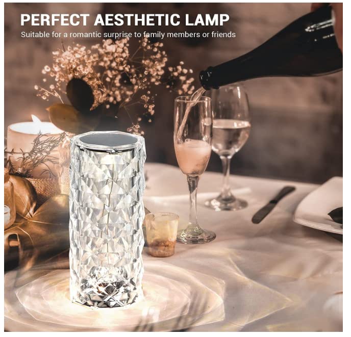 BGFHome Crystal Table Lamp RGB Color Changing Night Light ，Romantic LED Rose Diamond Touch Lamps for Living Room Housewarming Gift ( Remote & Touch