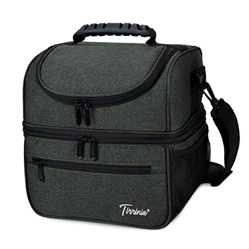 Extra Large Lunch Bag - 13L/ 22 Can, Insulated & Leakproof Adult Reusable Meal Prep Bento Box Cooler Tote for Men & Women with Dual Compartment By Tirrinia, Charcoal