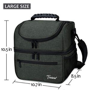 Extra Large Lunch Bag - 13L/ 22 Can, Insulated & Leakproof Adult Reusable Meal Prep Bento Box Cooler Tote for Men & Women with Dual Compartment By Tirrinia, Charcoal