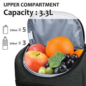 Extra Large Lunch Bag - 13L/ 22 Can, Insulated & Leakproof Adult Reusable Meal Prep Bento Box Cooler Tote for Men & Women with Dual Compartment By Tirrinia, Charcoal