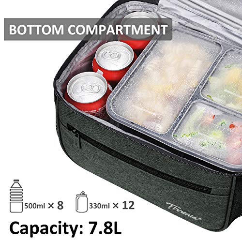 Extra Large Lunch Bag - 13L/ 22 Can, Insulated & Leakproof Adult Reusable Meal Prep Bento Box Cooler Tote for Men & Women with Dual Compartment By Tirrinia, Charcoal
