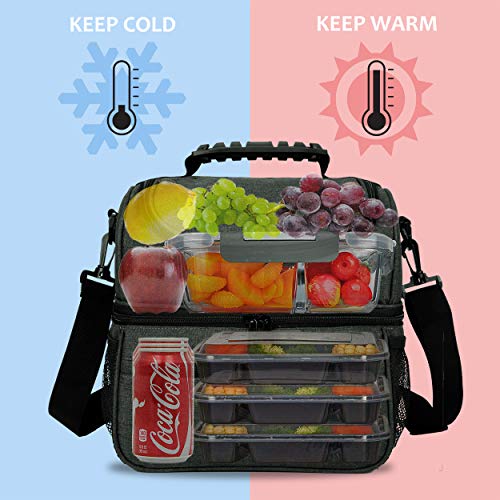 Extra Large Lunch Bag - 13L/ 22 Can, Insulated & Leakproof Adult Reusable Meal Prep Bento Box Cooler Tote for Men & Women with Dual Compartment By Tirrinia, Charcoal