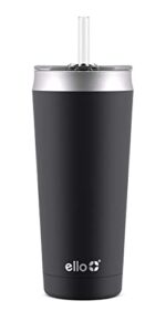 ello beacon vacuum insulated stainless steel tumbler with slider lid and optional straw, 24 oz, black