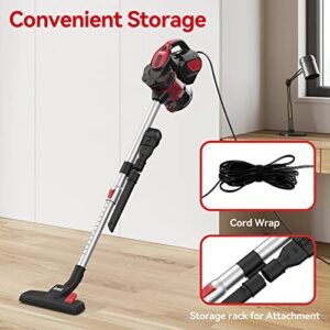 INSE Vacuum Cleaner, Corded Vacuum Cleaner 600W Powerful Motor 18000Pa Versatile Handheld Corded Stick Vacuum Cleaner for Hardwood Floor Pet Hair - Red