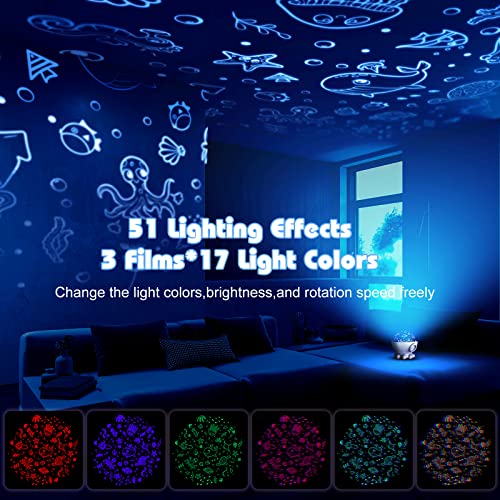 Night Light Projector,Ocean Star Night Light for Kids Room,Dinosaur Toys with 360° Rotation,Remote and Timer,3 Projection Films,17 Light Modes,9 Lullaby Songs,Birthday Christmas Gifts Kids Toys-White