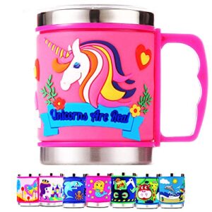f-32 12 oz kids stainless steel unicorn pink 3d mug with 2 pack slider closure lids – eco-friendly – bpa free signature collection (unicorn pink)