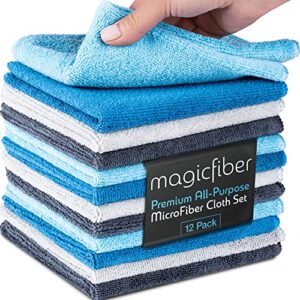 magicfiber microfiber cleaning cloth (12 pack,13×13 in) – thick, soft, & ultra absorbent reusable microfiber cleaning rags, micro fiber cloths for dusting, windows, kitchenware, cars and more!