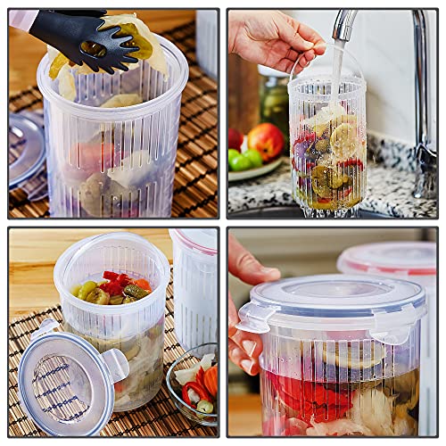 Crystalia Pickle Jar with Strainer Insert, Deli Food Storage Container, Pickle Holder Keeper Lifter, Bucket of Pickles, Barrel of Olive Jalapeno, Large Flip Jar with Leak Proof and Lock It Lid (Gray)