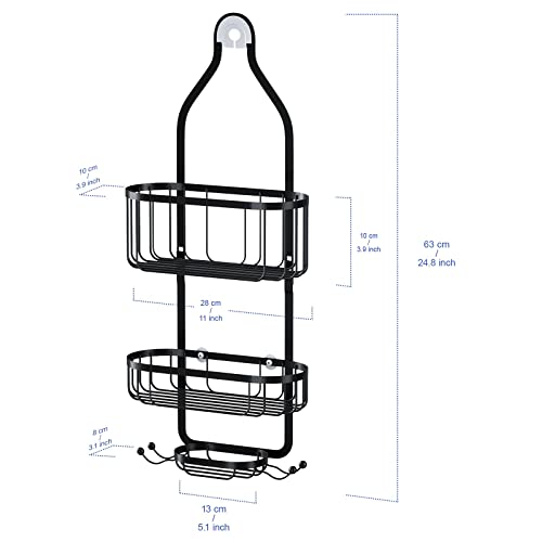 Kadolina Bathroom Hanging Shower Organizer, Over Head Shower Caddy Shower Storage Rack Basket with Hooks for Razor and Sponge Rustproof, Black [Patented]