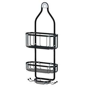 Kadolina Bathroom Hanging Shower Organizer, Over Head Shower Caddy Shower Storage Rack Basket with Hooks for Razor and Sponge Rustproof, Black [Patented]