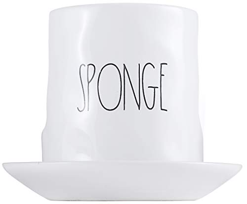 Sponge Holder for Kitchen Sink Modern Farmhouse White Ceramic Sponge Caddy with Drip Tray & Includes Two Sponges by Salbree (White, 1)