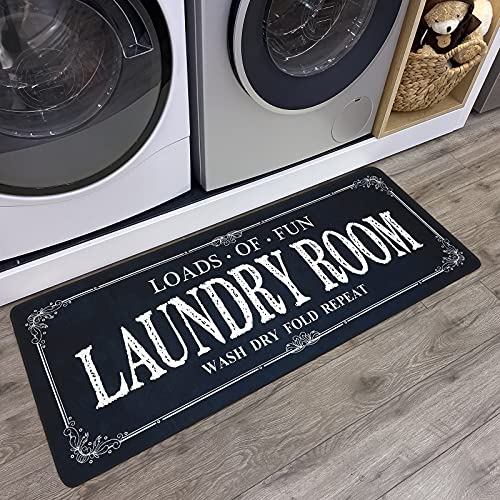 Laundry Room Rug Runner Non Slip Laundry Mats Mudroom Runner Farmhouse Kitchen Floor Mat Bathroom Laundry Room Decor Accessories( Black, 20 X 47 inch )