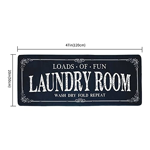 Laundry Room Rug Runner Non Slip Laundry Mats Mudroom Runner Farmhouse Kitchen Floor Mat Bathroom Laundry Room Decor Accessories( Black, 20 X 47 inch )