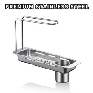 choxila Kitchen Sink Caddy, Sponge Holder for Kitchen Sink Stainless Steel Expandable (12"-17") Kitchen Sink Organizer with Dishcloth Towel Holder