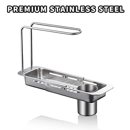 choxila Kitchen Sink Caddy, Sponge Holder for Kitchen Sink Stainless Steel Expandable (12"-17") Kitchen Sink Organizer with Dishcloth Towel Holder