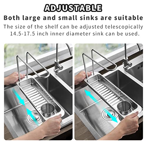 choxila Kitchen Sink Caddy, Sponge Holder for Kitchen Sink Stainless Steel Expandable (12"-17") Kitchen Sink Organizer with Dishcloth Towel Holder