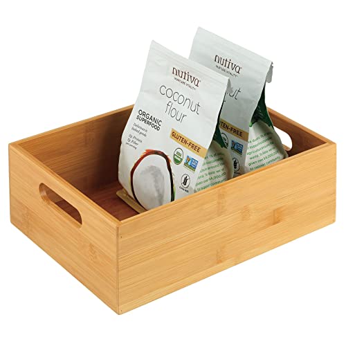 mDesign Bamboo Kitchen Cabinet & Fridge Drawer Organizer Tray with Handle - Storage Bin for Cutlery, Serving Spoons, Cooking Utensils, Gadgets - Natural Wood Finish