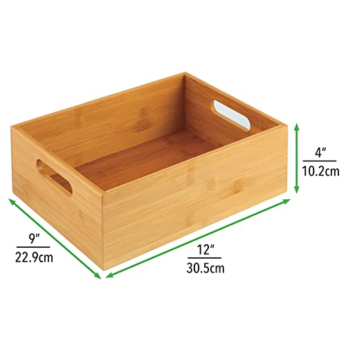 mDesign Bamboo Kitchen Cabinet & Fridge Drawer Organizer Tray with Handle - Storage Bin for Cutlery, Serving Spoons, Cooking Utensils, Gadgets - Natural Wood Finish