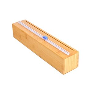 boxthink bamboo wood plastic wrap dispenser with slide cutter also for 12 inch aluminum foil, parchment paper, cling wrap dispenser sturdy and reusable (12inch with slide cutte)