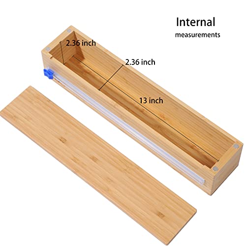 BoxThink Bamboo Wood Plastic Wrap Dispenser with Slide Cutter Also for 12 inch Aluminum foil, Parchment Paper, Cling Wrap Dispenser Sturdy and Reusable (12inch With Slide Cutte)