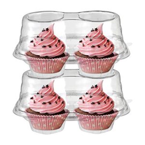 bekith 60 count 2-compartment plastic cupcake containers disposable with connected airtight lid, clear stackable deep dome cupcake carrier holder box for cupcakes, muffins, bpa free