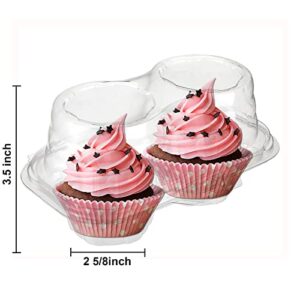 Bekith 60 Count 2-Compartment Plastic Cupcake Containers Disposable with Connected Airtight Lid, Clear Stackable Deep Dome Cupcake Carrier Holder Box for Cupcakes, Muffins, BPA Free