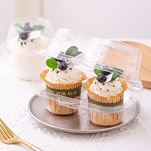 Bekith 60 Count 2-Compartment Plastic Cupcake Containers Disposable with Connected Airtight Lid, Clear Stackable Deep Dome Cupcake Carrier Holder Box for Cupcakes, Muffins, BPA Free